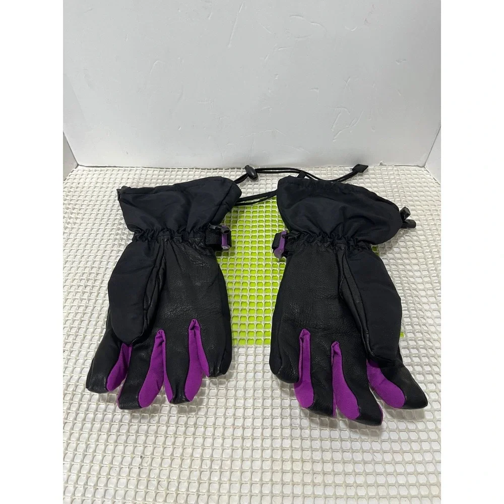 Dakine Tahoe‎ Gloves Womens Large Black Purple Leather Palm Ski Snowboard EUC